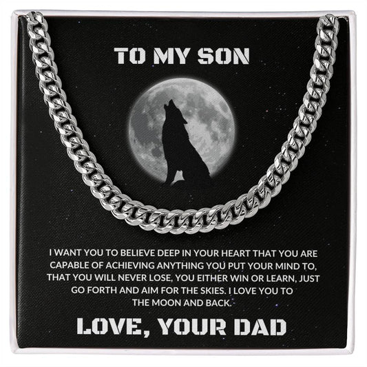 To My Son | I Love You To The Moon & Back - Cuban Link Chain