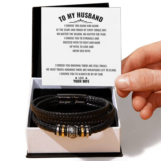 To My Husband | I Choose You Again & Again - Men's "Love You Forever" Bracelet